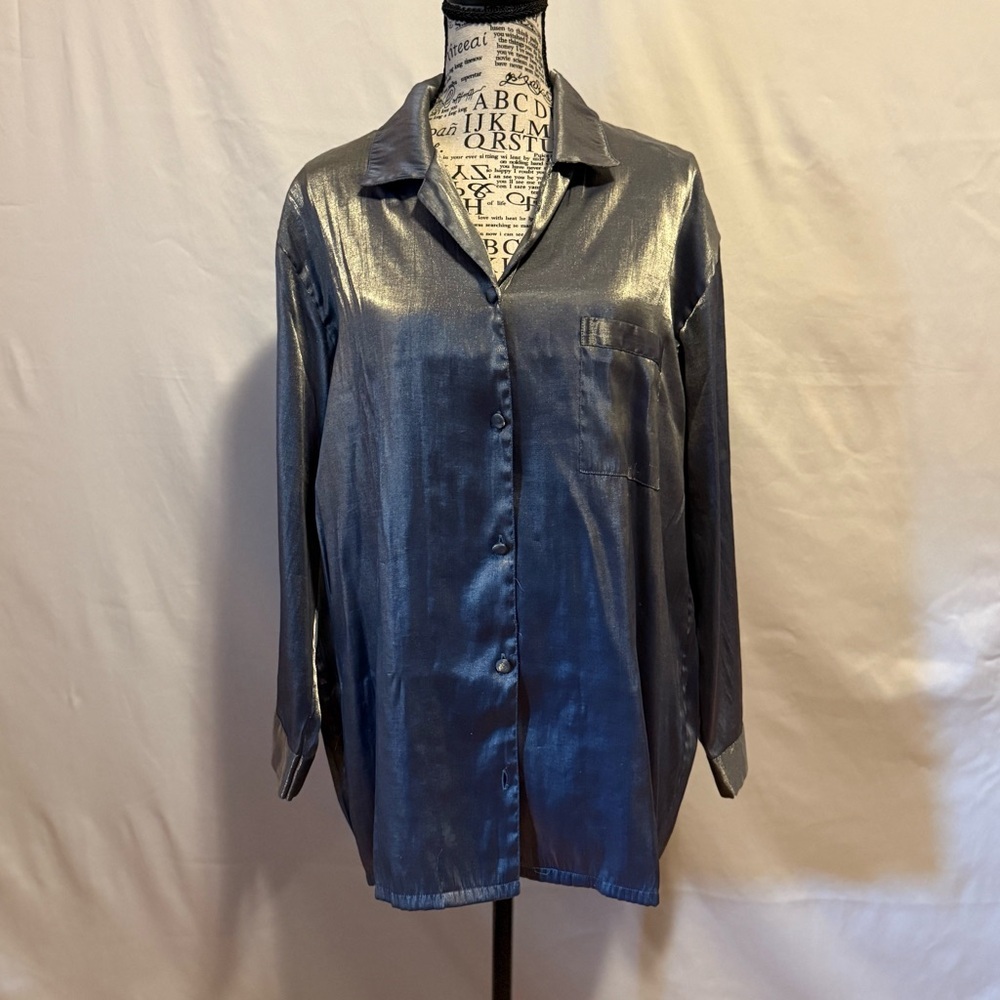 TC Metallic Blue Button Down Shirt